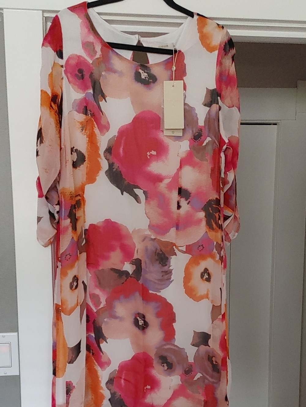 Floral Long Sleeve Shift Dress in Pink & Orange